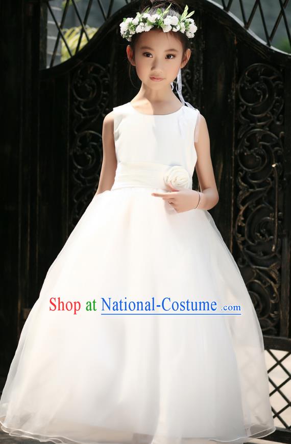 Children Modern Dance Princess White Dress Stage Performance Catwalks Compere Costume for Kids