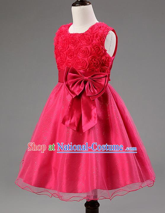 Children Modern Dance Princess Rosy Rose Dress Stage Performance Catwalks Compere Costume for Kids