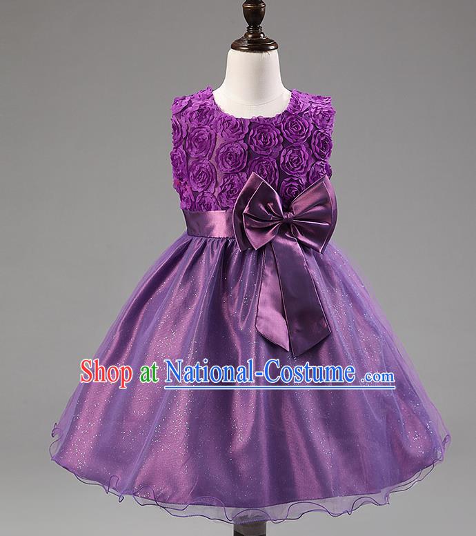 Children Modern Dance Princess Purple Rose Dress Stage Performance Catwalks Compere Costume for Kids