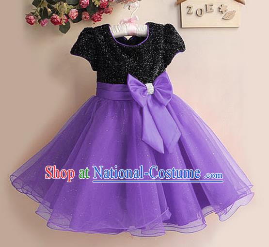 Children Modern Dance Purple Bubble Dress Stage Performance Compere Catwalks Costume for Kids