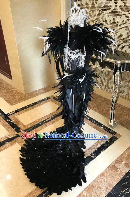 Children Catwalks Costume Brazilian Carnival Black Feather Clothing for Kids