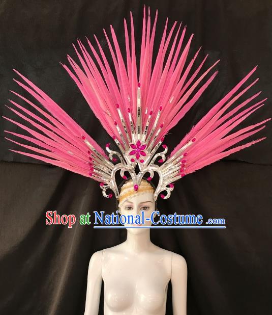 Pink Feather Brazilian Carnival Samba Dance Hair Accessories Dionysia Miami Catwalks Headdress for Women