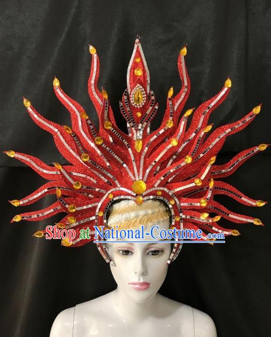 Brazilian Rio Carnival Samba Dance Red Hair Accessories Dionysia Catwalks Headdress for Women