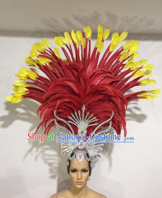 Brazilian Samba Dance Queen Red Feather Hair Accessories Rio Carnival Roman Deluxe Headwear for Women