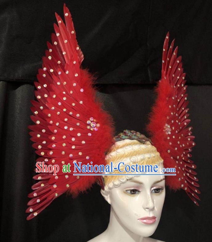 Brazilian Rio Carnival Dance Red Ostrich Feather Hair Accessories Dionysia Samba Catwalks Headdress for Women