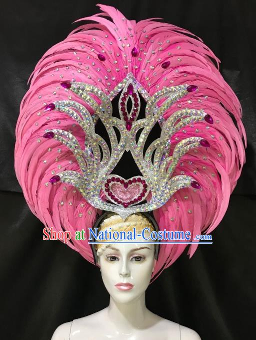 Brazilian Rio De Janeiro Carnival Pink Feather Hair Accessories Samba Dance Catwalks Headdress for Women