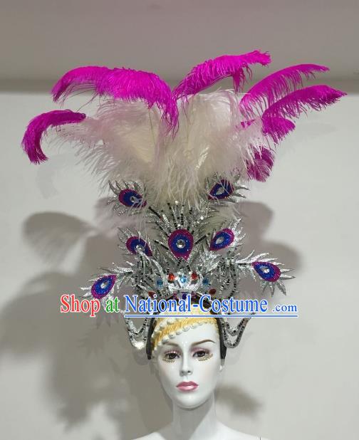 Brazilian Samba Dance Feather Hair Accessories Rio Carnival Catwalks Deluxe Headwear for Women