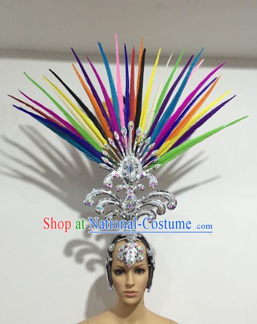 Brazilian Samba Dance Queen Hair Accessories Rio Carnival Colorful Ostrich Feather Deluxe Headwear for Women