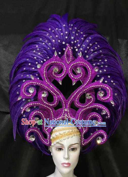 Brazilian Rio De Janeiro Carnival Purple Feather Hair Accessories Samba Dance Catwalks Headdress for Women