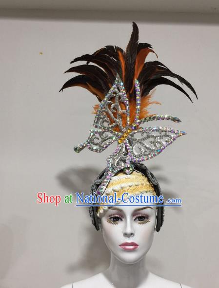 Brazilian Samba Dance Feather Hair Accessories Rio Carnival Catwalks Queen Butterfly Deluxe Headwear for Women