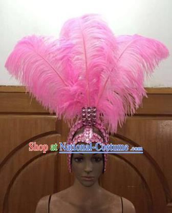 Brazilian Rio De Janeiro Carnival Pink Ostrich Feather Hair Accessories Samba Dance Catwalks Headdress for Women