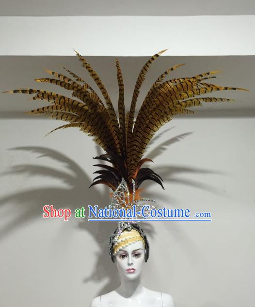 Brazilian Samba Dance Ostrich Feather Hair Accessories Rio Carnival Catwalks Queen Butterfly Deluxe Headwear for Women