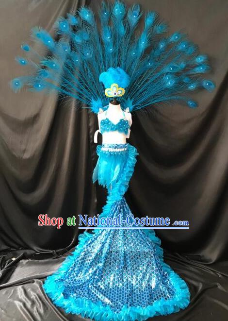 Top Grade Catwalks Costumes Brazilian Carnival Blue Swimsuit and Feather Wings for Kids