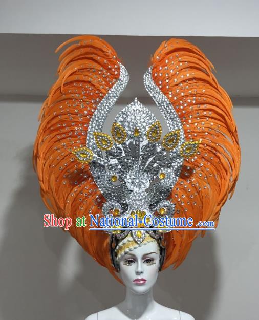 Brazilian Samba Dance Orange Feather Hair Accessories Rio Carnival Victorian Dance Deluxe Headwear for Women