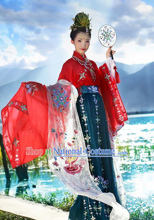 Chinese Ancient Palace Lady Hanfu Han Dynasty Imperial Concubine Queen Embroidered Historical Costumes