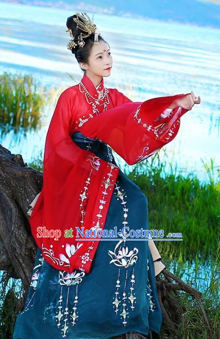 Chinese Ancient Palace Lady Hanfu Han Dynasty Imperial Concubine Queen Embroidered Historical Costumes