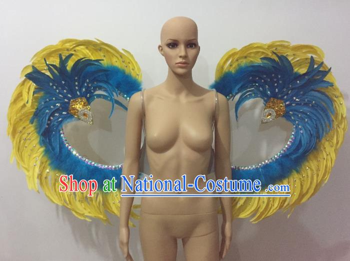 Custom-made Catwalks Props Brazilian Rio Carnival Samba Dance Yellow Feather Wings for Women