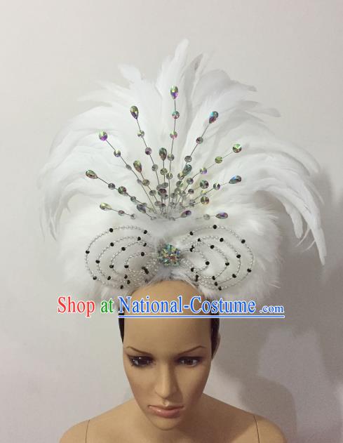 Brazilian Rio Carnival Samba Dance White Feather Headdress Stage Performance Hair Accessories for Women