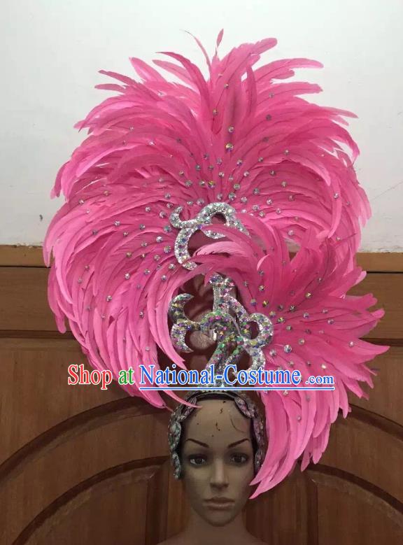 Handmade Samba Dance Deluxe Pink Feather Hair Accessories Brazilian Rio Carnival Headdress for Women