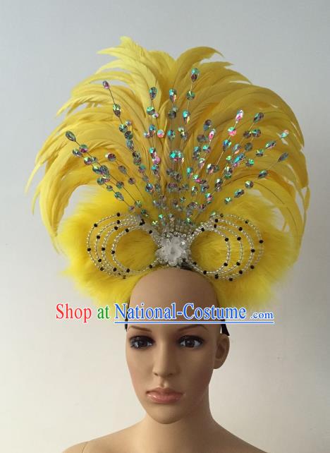 Brazilian Rio Carnival Samba Dance Yellow Feather Headdress Stage Performance Hair Accessories for Women