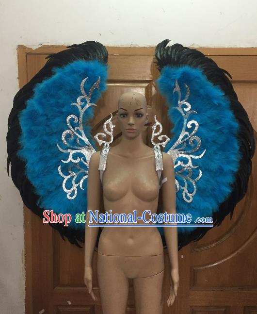 Custom-made Catwalks Props Brazilian Rio Carnival Samba Dance Blue Feather Wings for Women