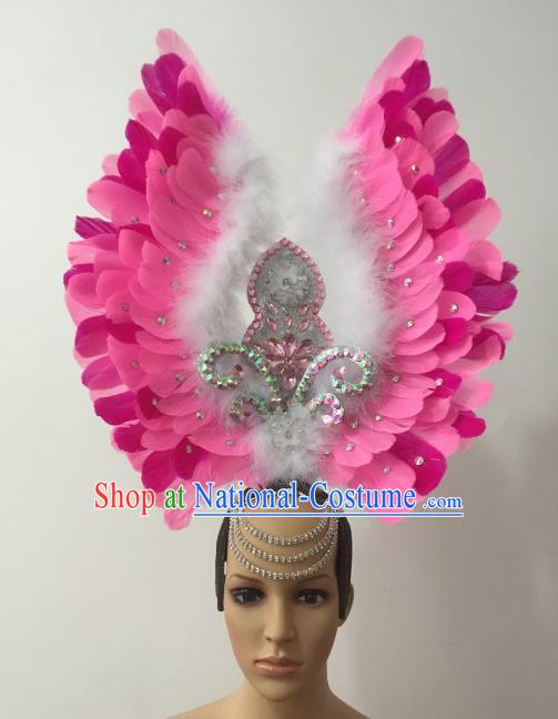 Brazilian Carnival Rio Samba Dance Pink Feather Deluxe Headdress Hair Accessories for Women