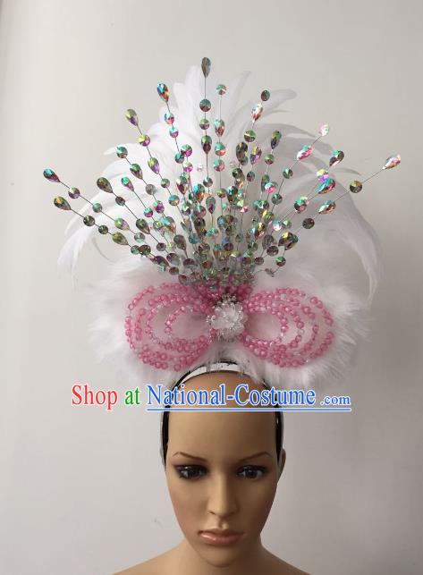 Brazilian Rio Carnival Samba Dance White Feather Deluxe Headdress Stage Performance Hair Accessories for Women