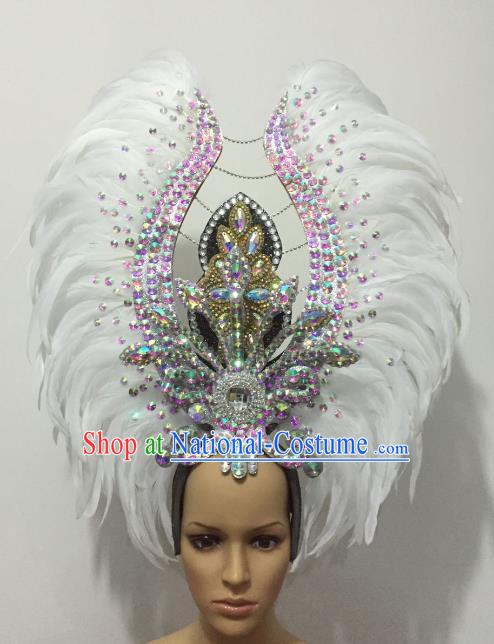 Brazilian Rio Carnival Samba Dance Deluxe White Feather Headdress Stage Performance Hair Accessories for Women