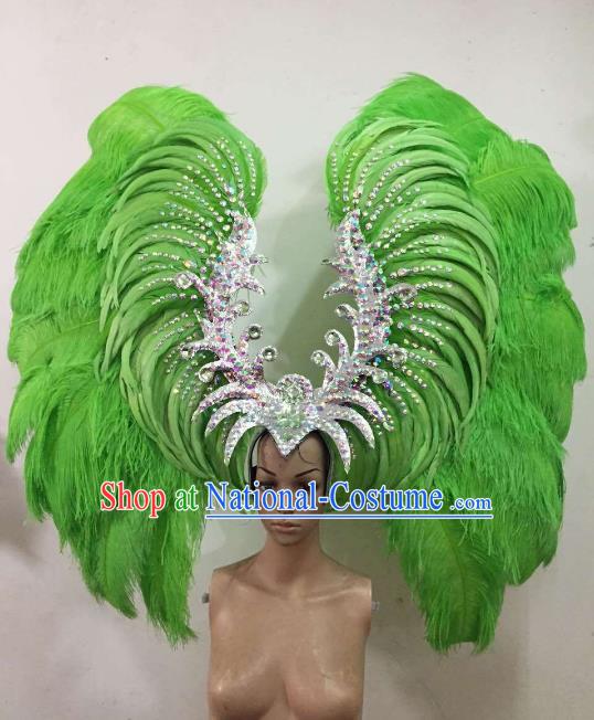 Custom-made Samba Dance Deluxe Green Feather Hair Accessories Brazilian Rio Carnival Headdress for Women