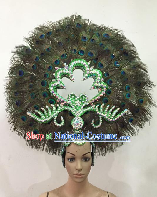 Customized Deluxe Peacock Feather Samba Dance Hair Accessories Brazilian Rio Carnival Headdress for Women