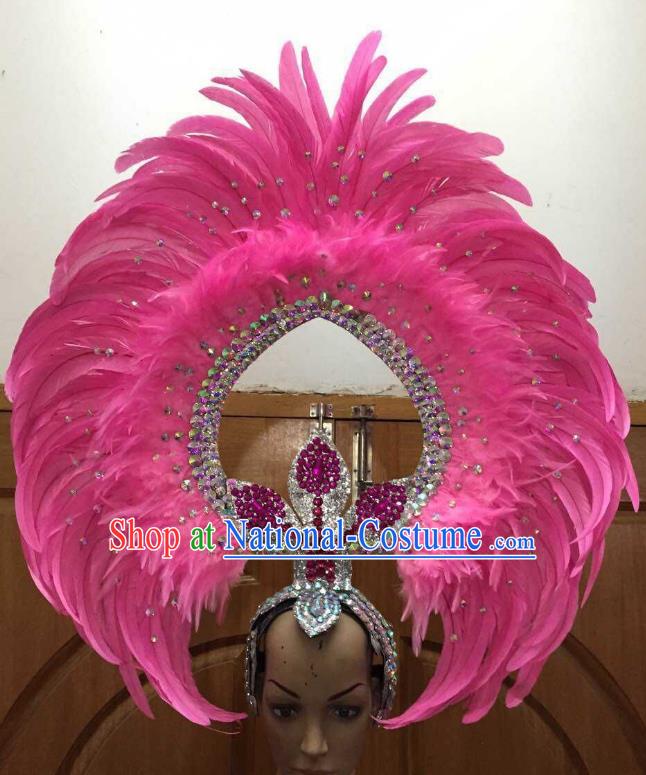 Professional Samba Dance Deluxe Hair Accessories Brazilian Rio Carnival Pink Feather Headdress for Women