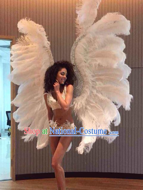 Custom-made Catwalks Props Brazilian Rio Carnival Samba Dance White Feather Deluxe Wings for Women