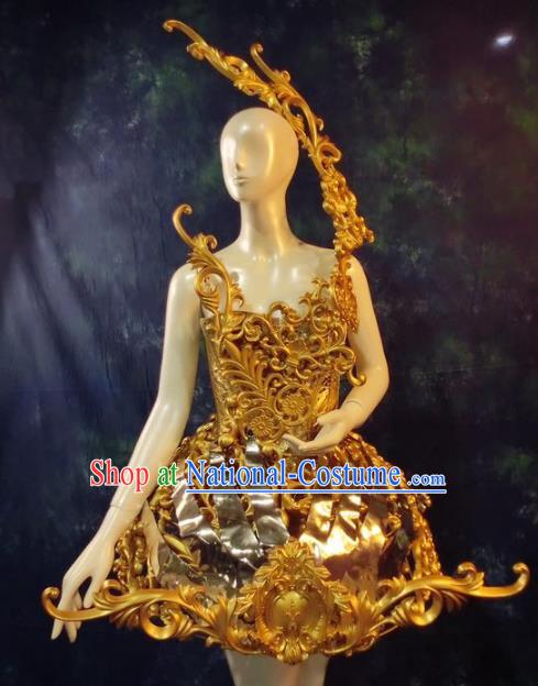 Top Grade Catwalks Golden Costume Stage Performance Model Show Brazilian Carnival Clothing for Women