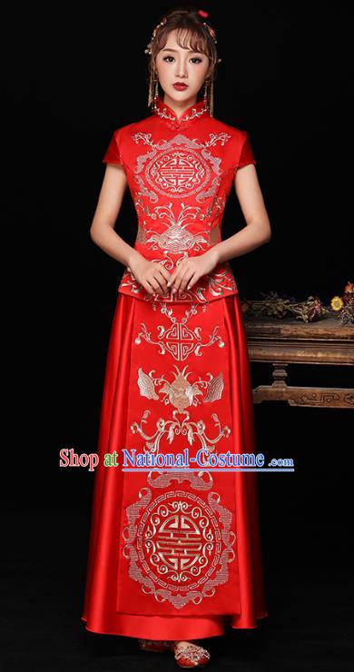 Chinese Ancient Wedding Costumes Bride Formal Dresses Embroidered Bat Longfenggua XiuHe Suit for Women