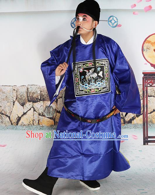 Professional Chinese Beijing Opera Costumes Peking Opera Sesame Official Blue Robe and Boots for Adults