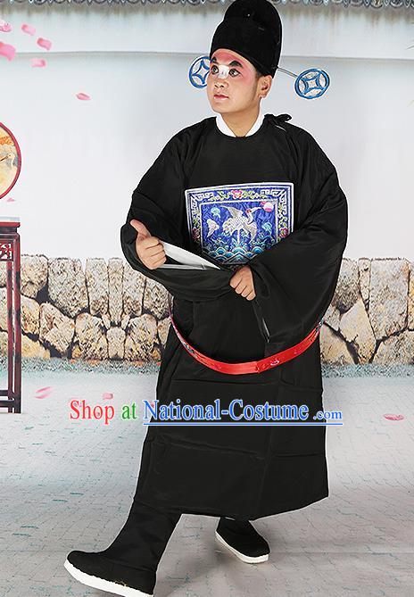 Professional Chinese Beijing Opera Costumes Peking Opera Sesame Official Black Robe and Boots for Adults