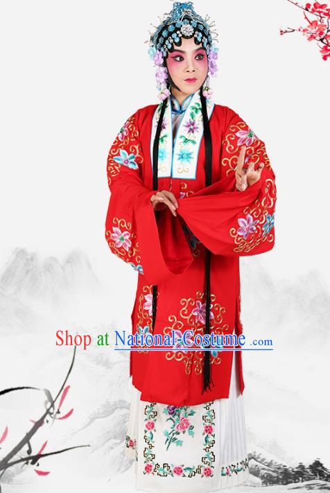 Professional Chinese Traditional Beijing Opera Diva Embroidered Red Costumes for Adults