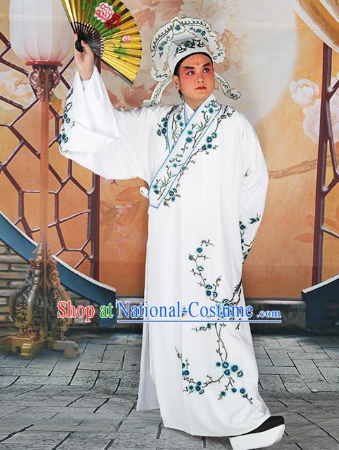 Professional Chinese Peking Opera Niche Costume Traditional Peking Opera Plum Blossom White Robe and Hat for Adults