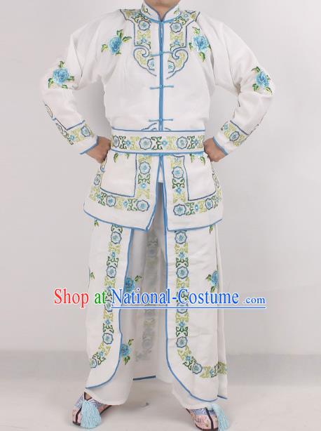 Chinese Peking Opera Female Warrior White Costume Ancient Swordswoman Embroidered Clothing for Adults