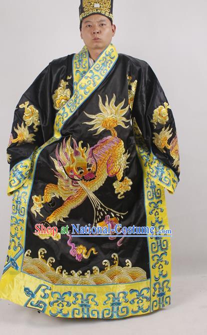 Professional Chinese Peking Opera Minister Costume Beijing Opera Embroidered Kylin Black Robe for Adults