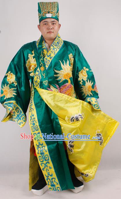 Professional Chinese Peking Opera Minister Costume Beijing Opera Embroidered Kylin Green Robe for Adults