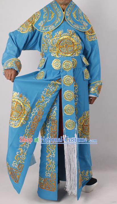 Professional Chinese Peking Opera Takefu Embroidered Blue Costume for Adults