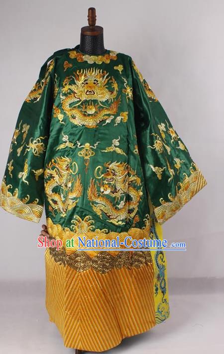 Professional Chinese Peking Opera Old Men Costume Prime Minister Green Embroidered Robe for Adults