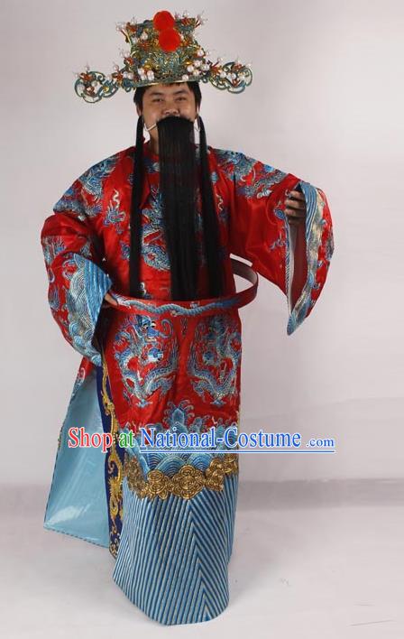 Professional Chinese Peking Opera Old Men Costume Prime Minister Red Embroidered Robe for Adults