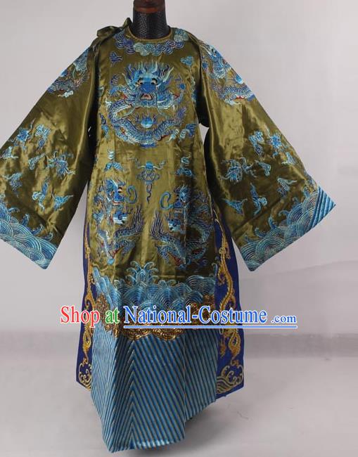 Professional Chinese Peking Opera Old Men Costume Prime Minister Green Embroidered Robe for Adults