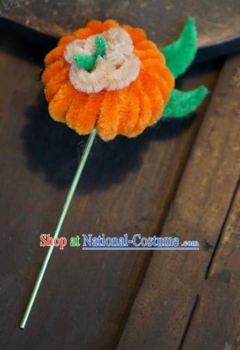 Top Grade Chinese Handmade Hair Accessories Qing Dynasty Velvet Pumpkin Hairpins for Women