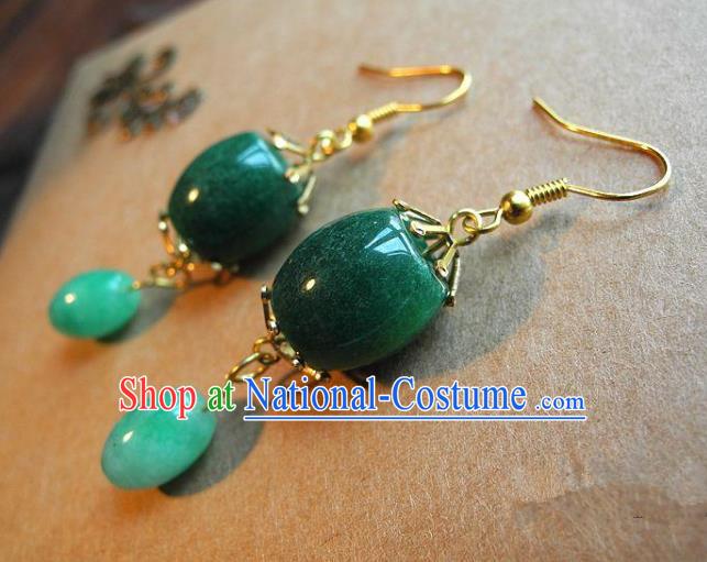 Chinese Handmade Green Earrings Ancient Bride Ear Jewelry Accessories for Women