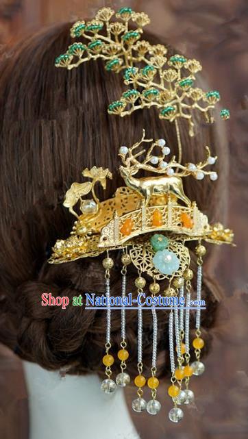 Chinese Handmade Ancient Hair Accessories Ancient Hanfu Pineburst Deer Tassel Hairpins for Women