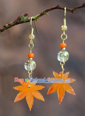 Chinese Handmade Ancient Bride Maple Leaf Earrings Jewelry Accessories for Women