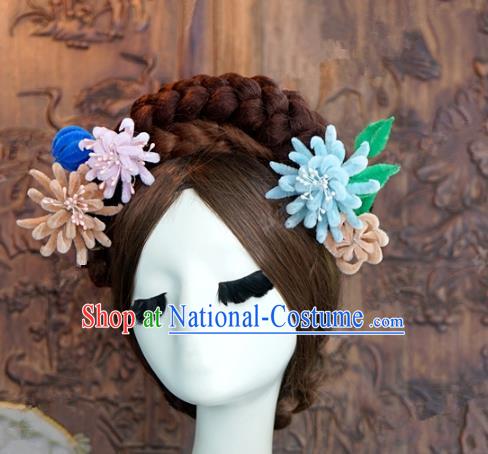 Top Grade Chinese Handmade Hair Accessories Qing Dynasty Princess Velvet Flowers Hairpins for Women